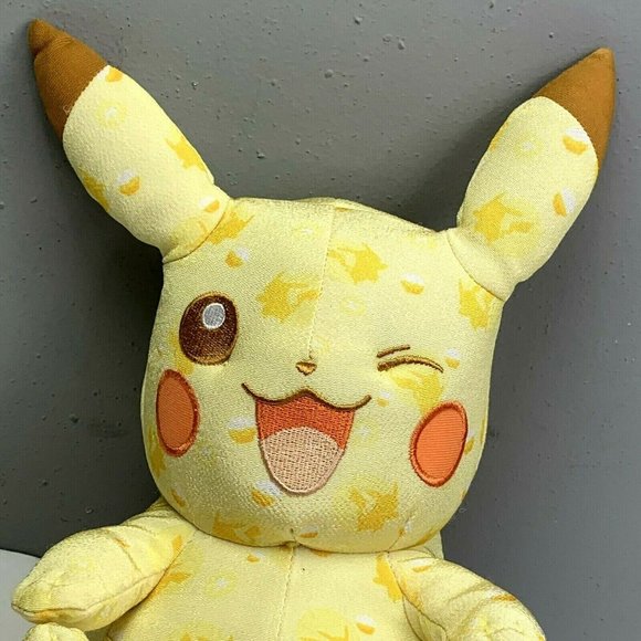 Tomy Pokemon Pikachu Plush 2016 Yellow 20th Anniversary Stuffed Toy Winking - Picture 2 of 7